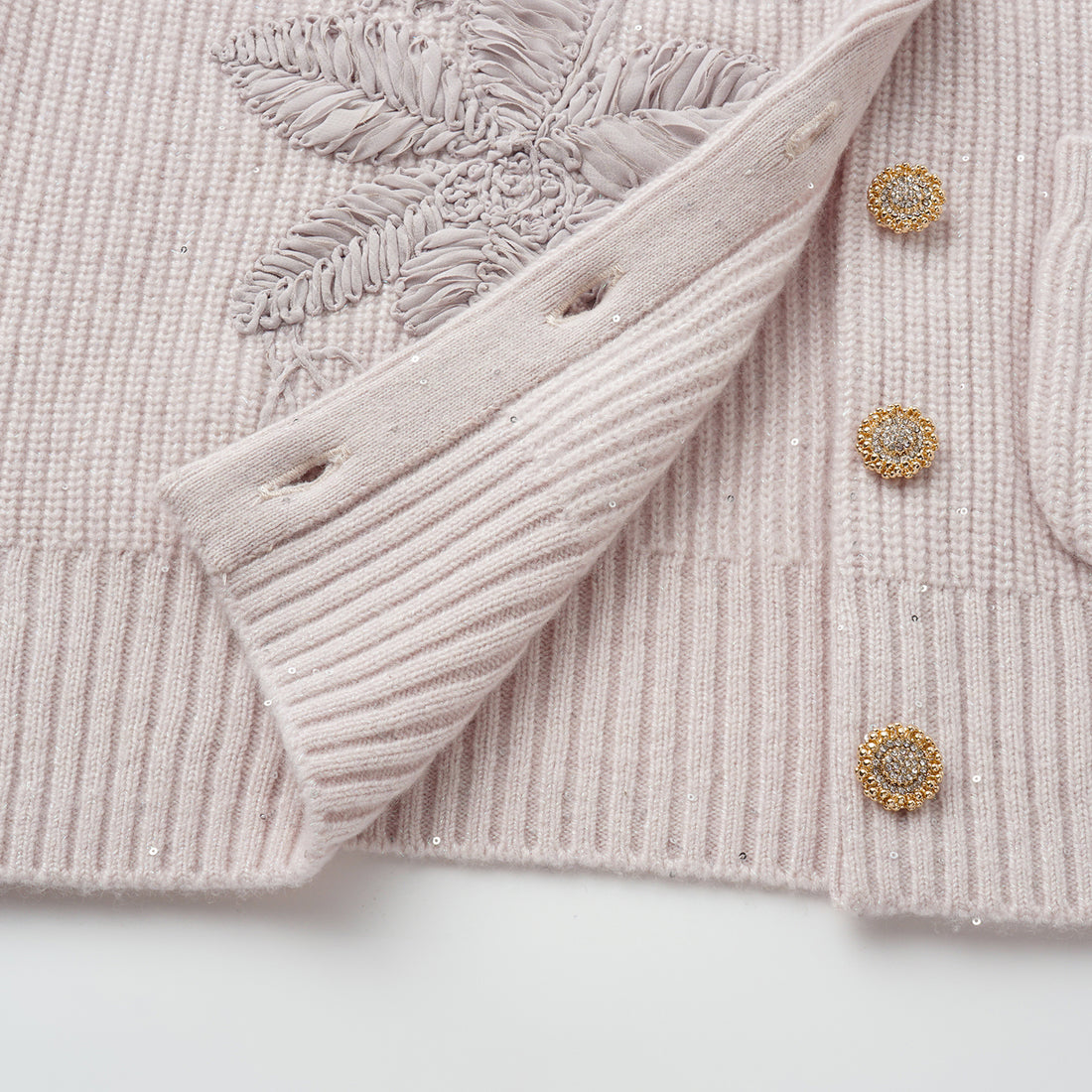 “Winter Diary” 100%Cashmere浮雕緞繡星點針織外套—Blush Peony玫瑰晨露