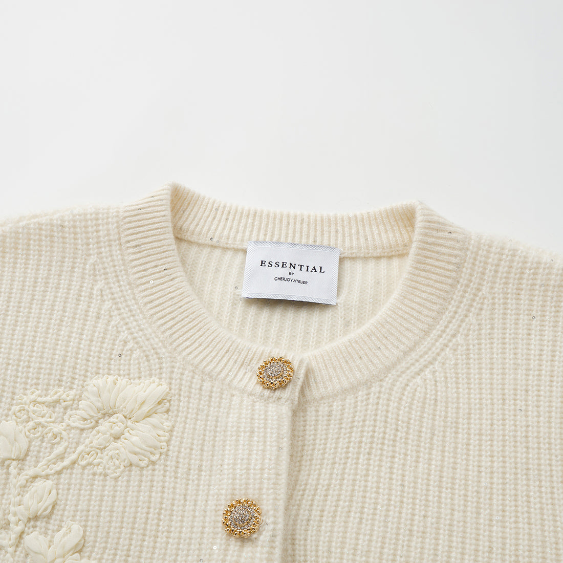 “Winter Diary” 100%Cashmere浮雕緞繡星點針織外套—Sandal Light檀香白茶