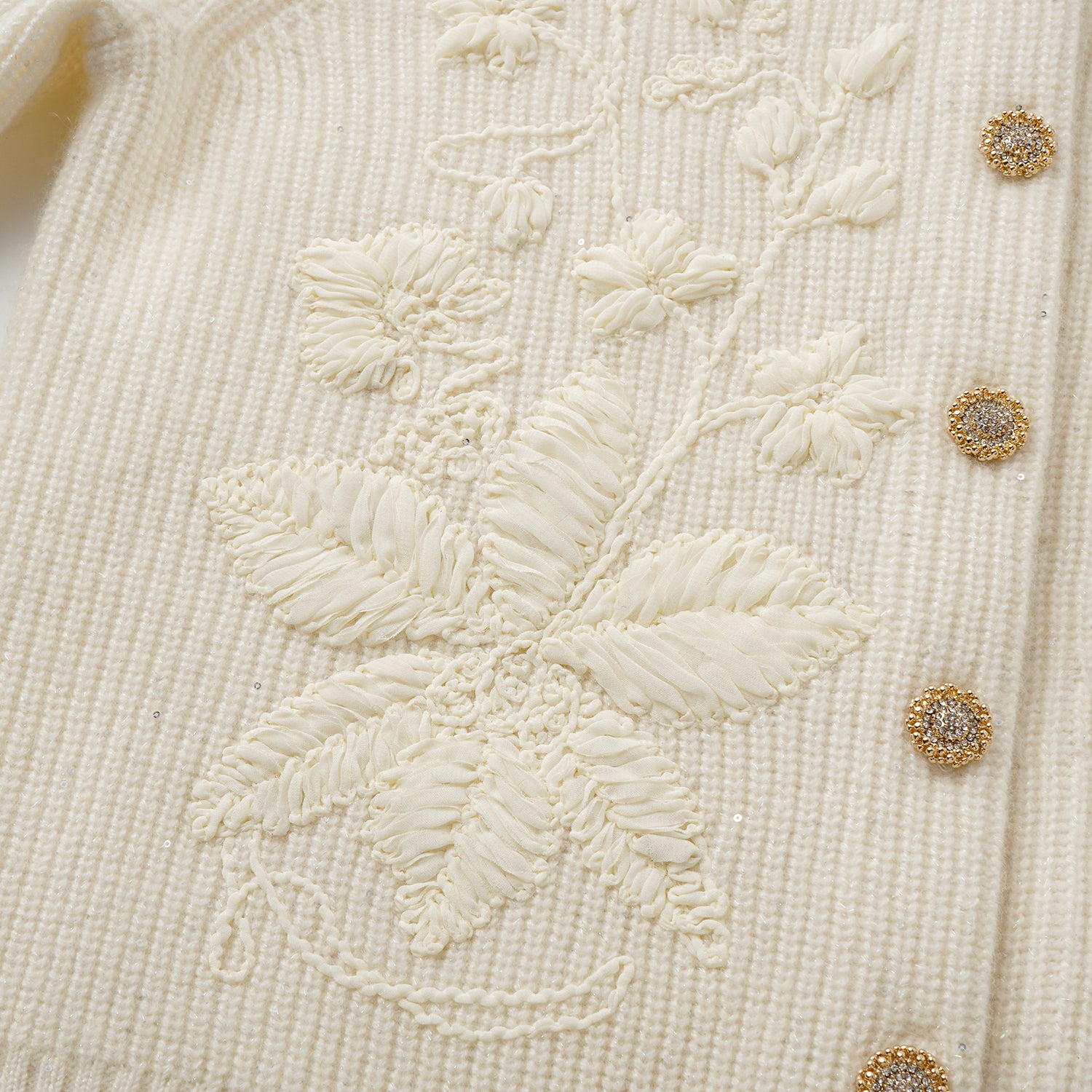 “Winter Diary” 100%Cashmere浮雕緞繡星點針織外套—Sandal Light檀香白茶