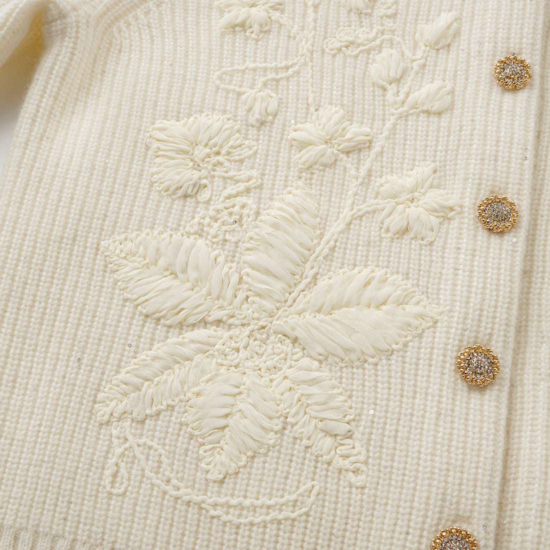 “Winter Diary” 100%Cashmere浮雕緞繡星點針織外套—Sandal Light檀香白茶