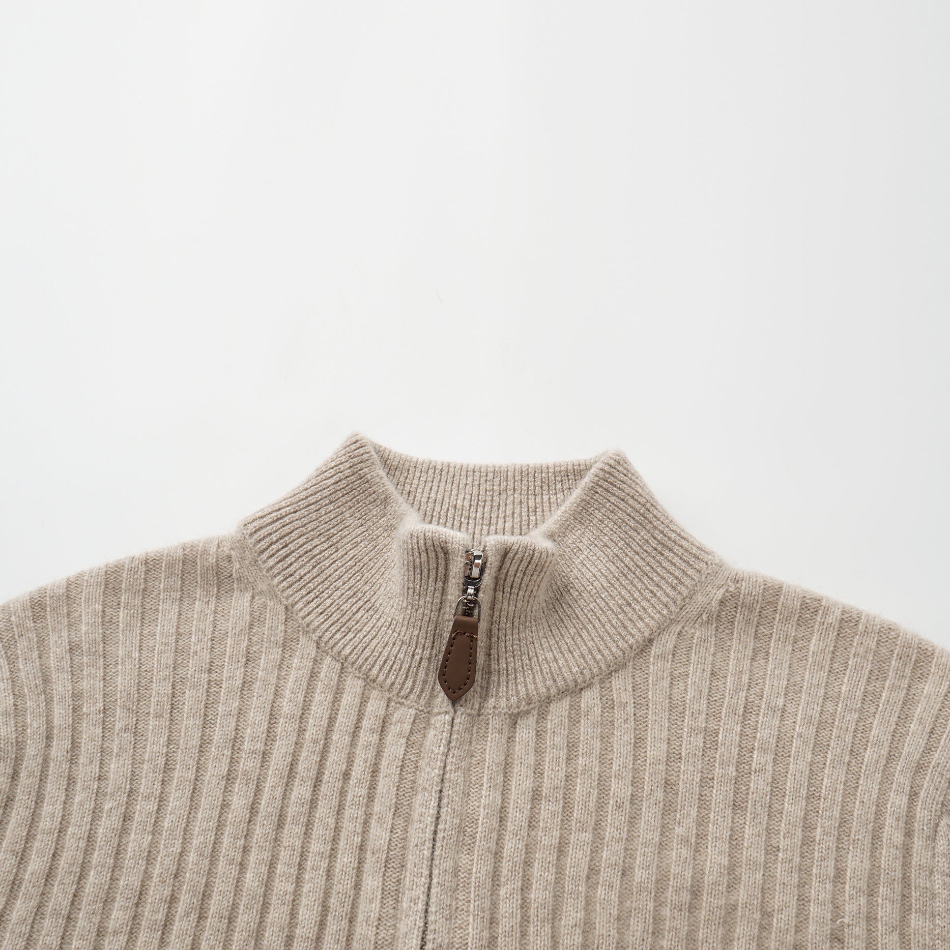 “Winter Diary” 100% Cashmere柔韌羅紋合身立領針織外套—Sunwarmed Hay乾草暖香