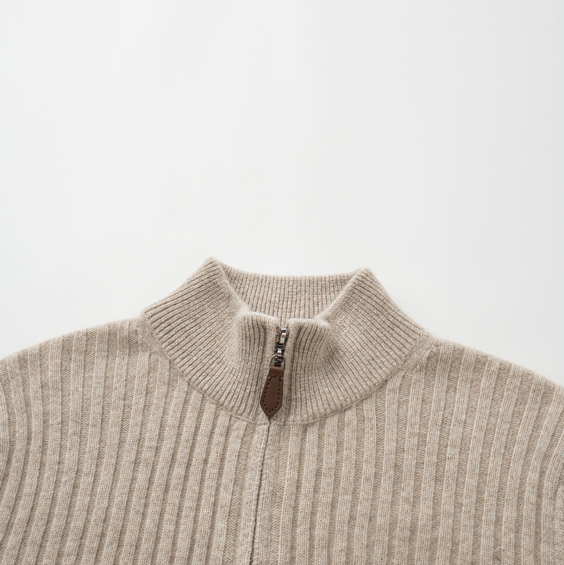 “Winter Diary” 100% Cashmere柔韌羅紋合身立領針織外套—Sunwarmed Hay乾草暖香