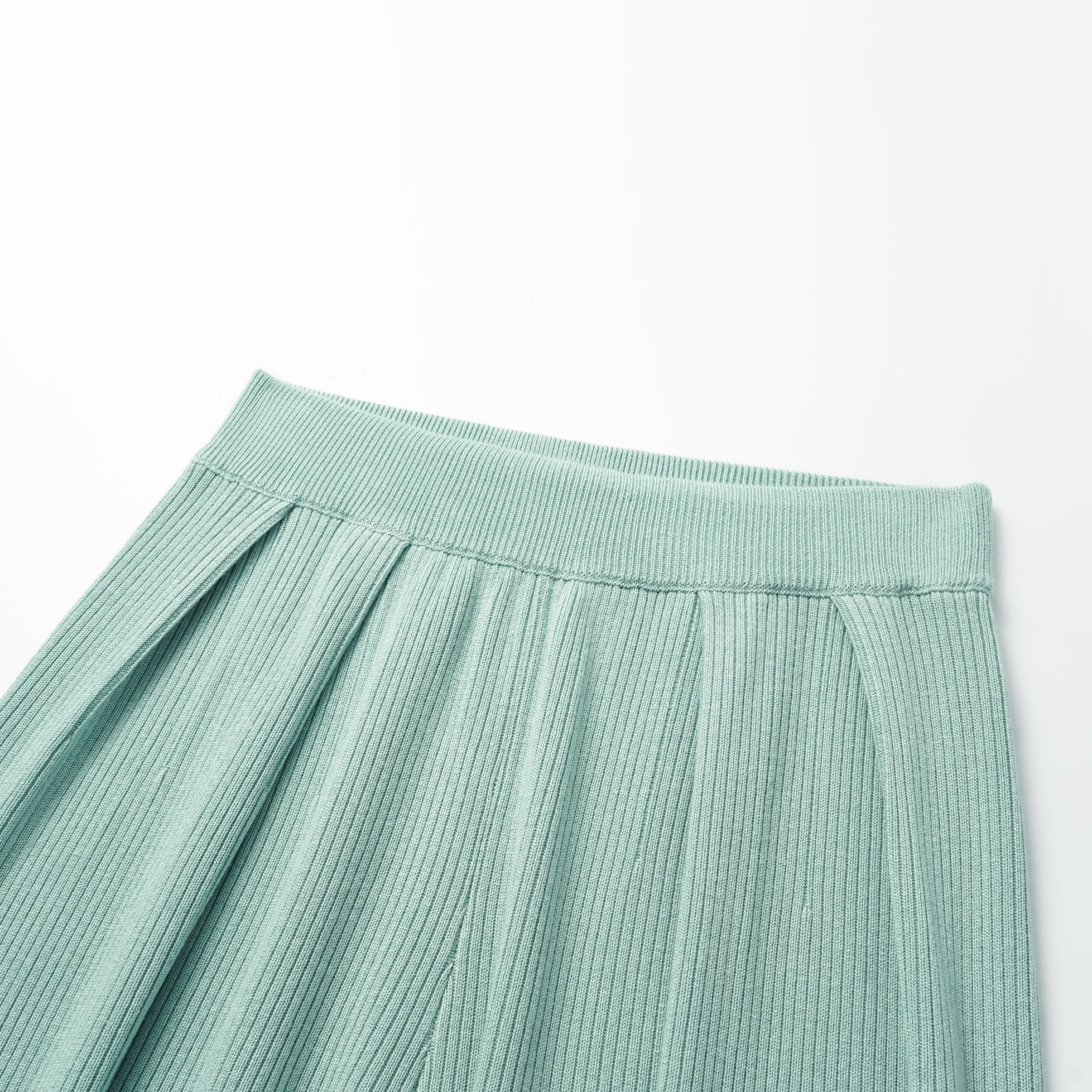 “Spring diary.” Silk Cashmere真絲喀什米爾針織立體打褶闊腿褲—Mint