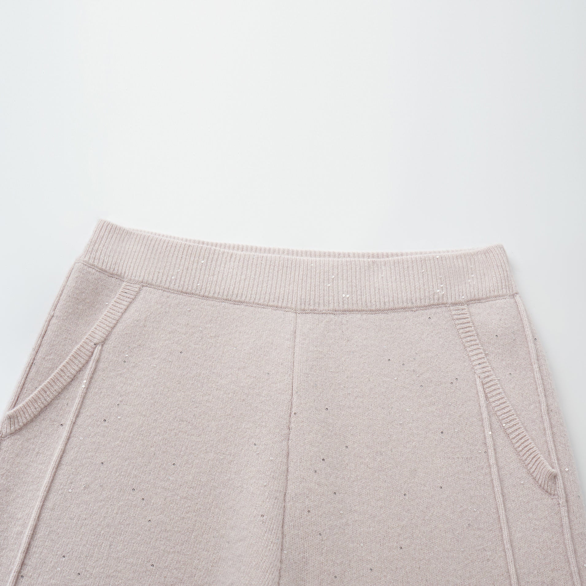 “Winter Diary” 100%Cashmere浮雕緞繡星點長版針織長褲—Blush Peony玫瑰晨露