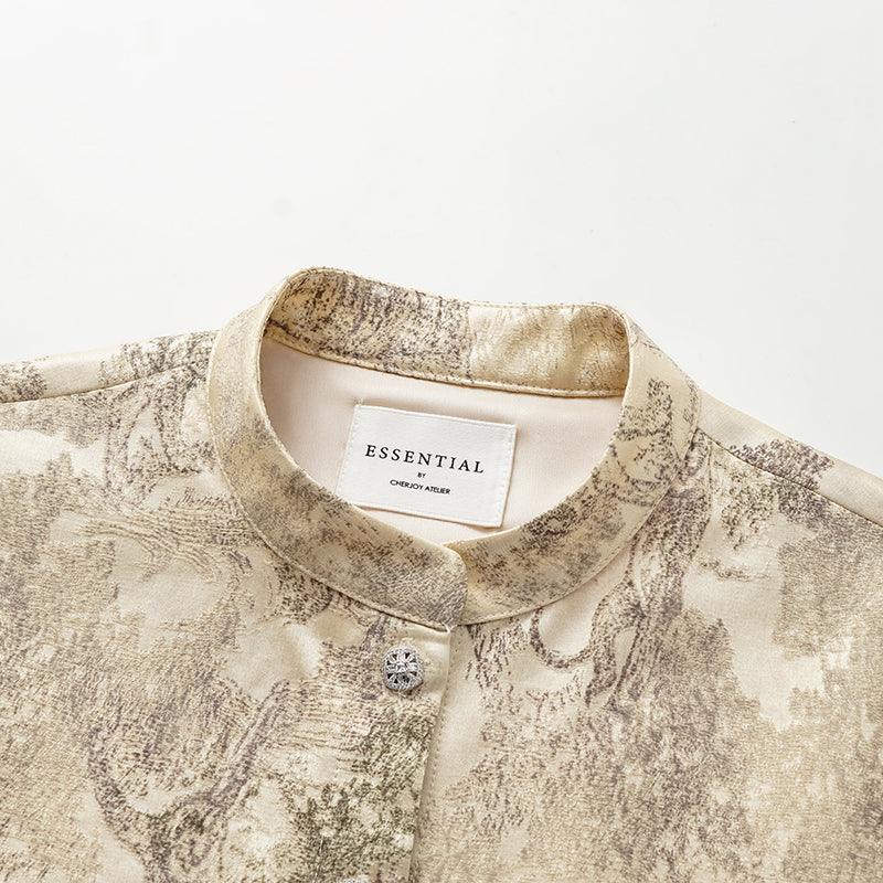 "Imperial Garden Teatime” 刺繡提花真絲羊毛襯衫—綠