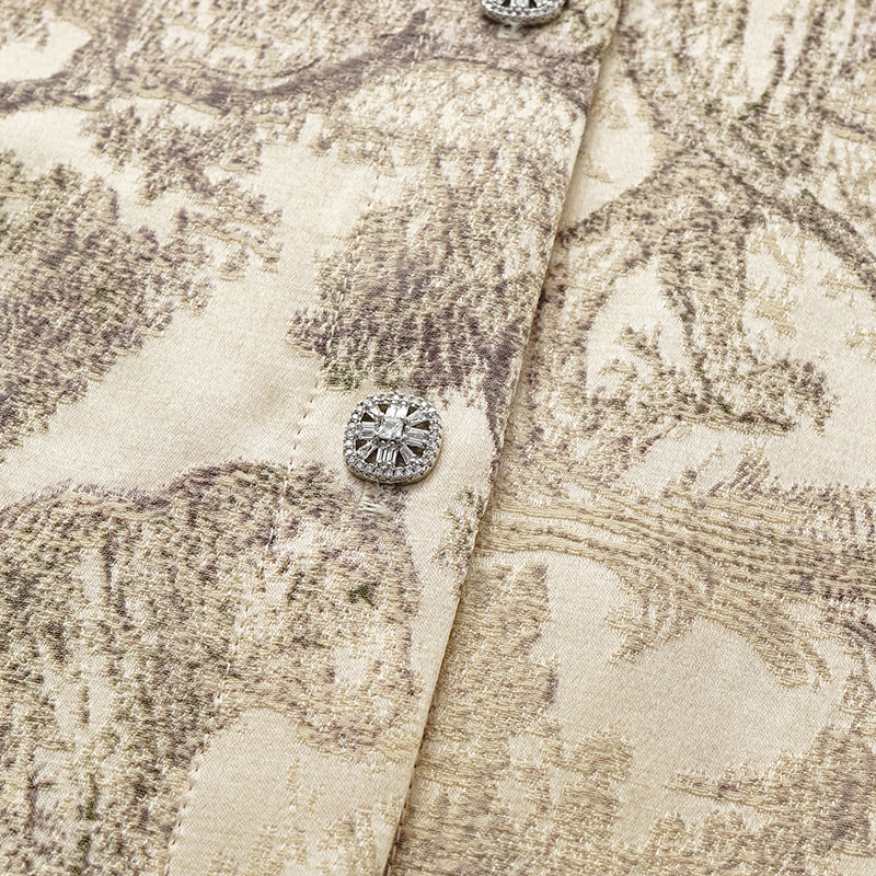 "Imperial Garden Teatime” 刺繡提花真絲羊毛襯衫—綠