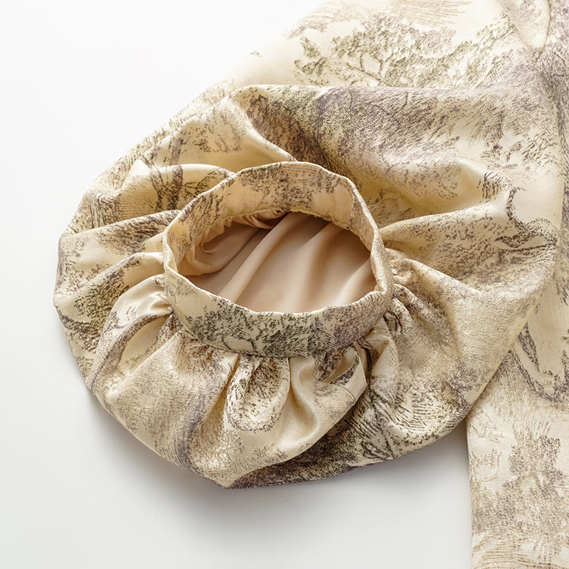 "Imperial Garden Teatime” 刺繡提花真絲羊毛襯衫—綠