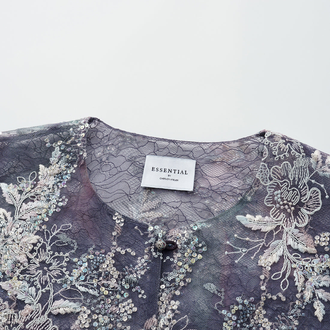 "Imperial Garden Teatime"緞染繡霞奢華珠繡蕾絲輕國風Oversized罩衫—Nocturne Bloom凝夜浮香