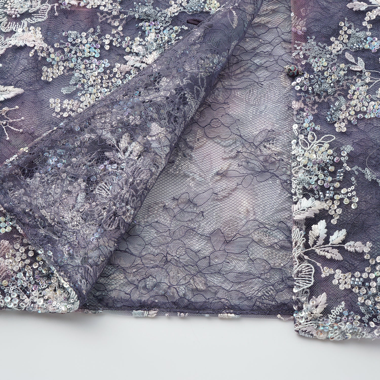 "Imperial Garden Teatime"緞染繡霞奢華珠繡蕾絲輕國風Oversized罩衫—Nocturne Bloom凝夜浮香