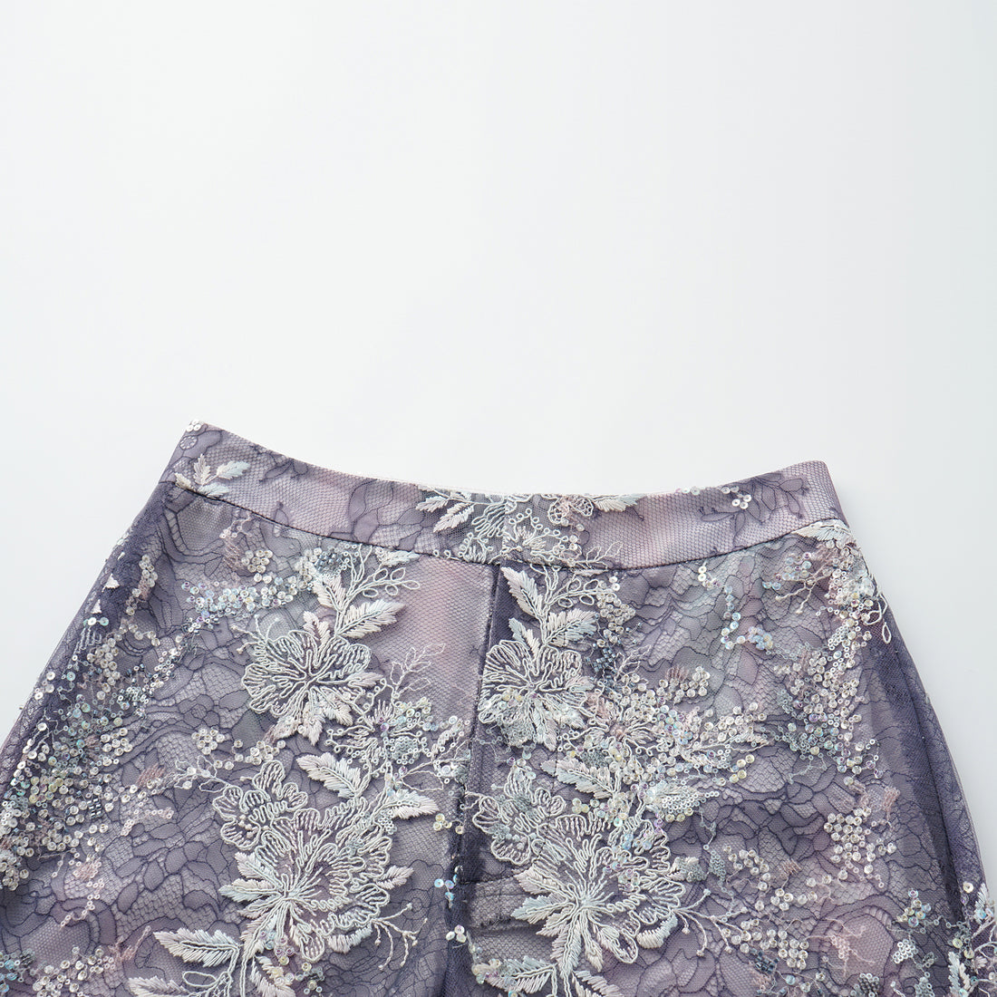 "Imperial Garden Teatime"緞染繡霞奢華珠繡輕國風蕾絲喇叭褲—Nocturne Bloom凝夜浮香