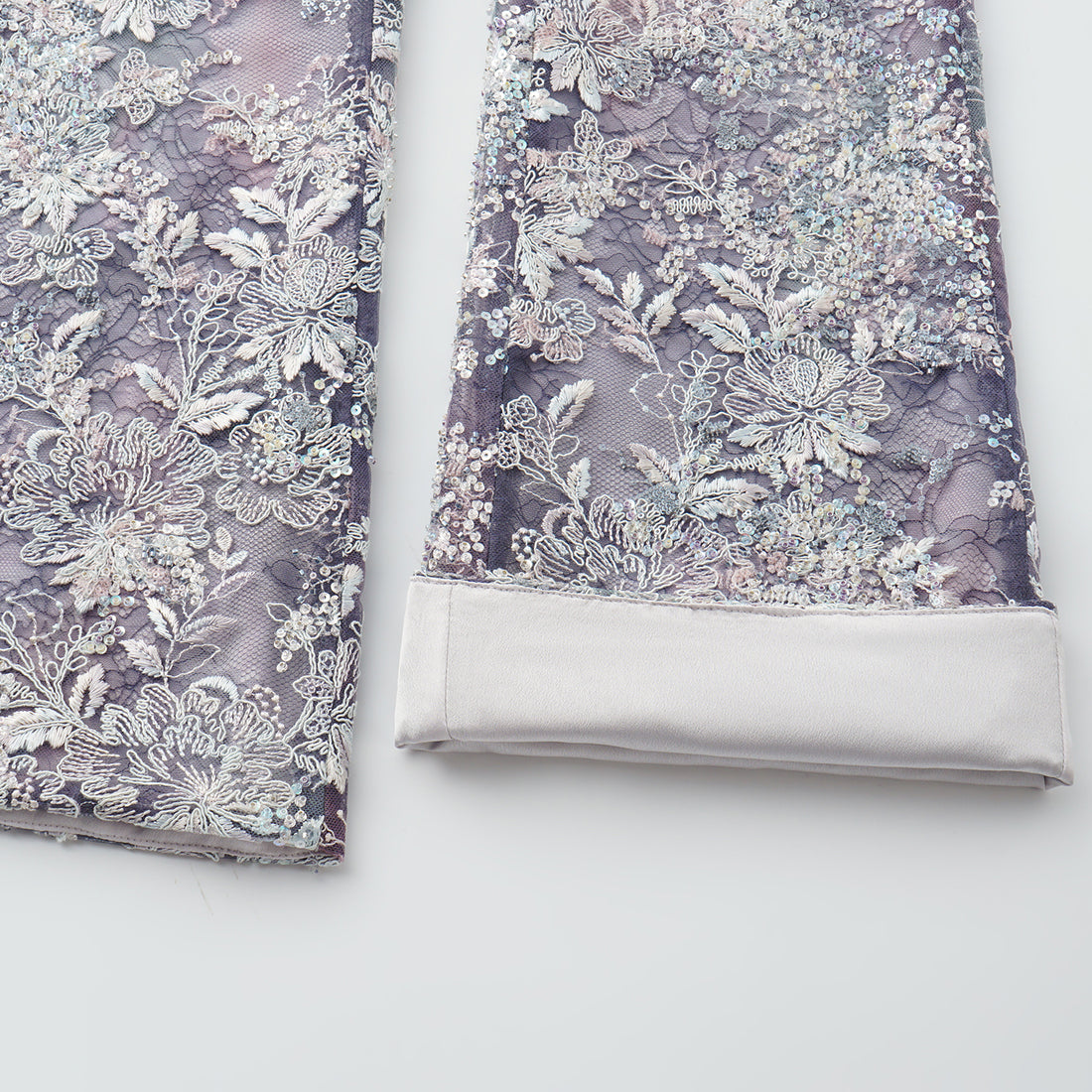 "Imperial Garden Teatime"緞染繡霞奢華珠繡輕國風蕾絲喇叭褲—Nocturne Bloom凝夜浮香