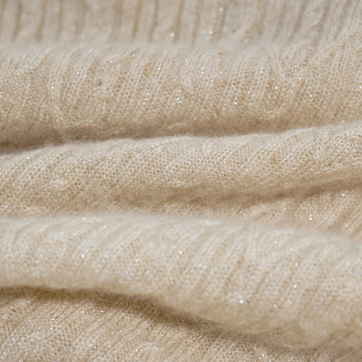 “Autumn Diary” 100% Cashmere羽絮葉脈紋銀織針織上衣—Golden Grain穗光