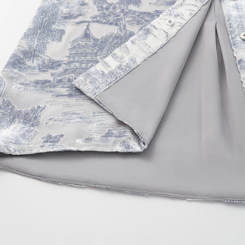 "Imperial Garden Teatime” 真絲絲絨燒花特殊剪裁襯衫—杏雨梨雲