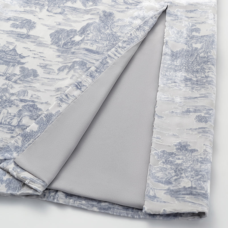 "Imperial Garden Teatime” 真絲絲絨燒花鉛筆裙—杏雨梨雲