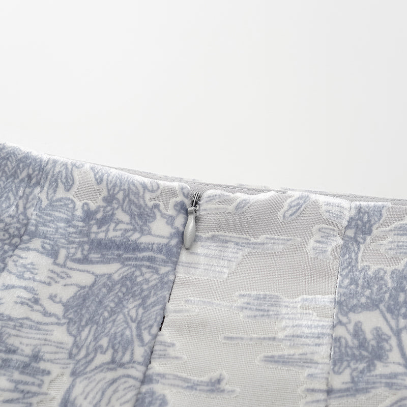 "Imperial Garden Teatime” 真絲絲絨燒花鉛筆裙—杏雨梨雲