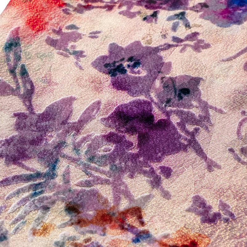 "Imperial Garden Teatime” 真絲絲絨燒花鉛筆裙—露紅煙紫