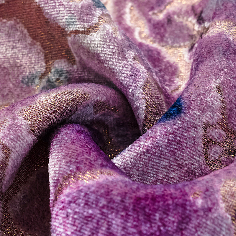 "Imperial Garden Teatime” 真絲絲絨燒花鉛筆裙—露紅煙紫