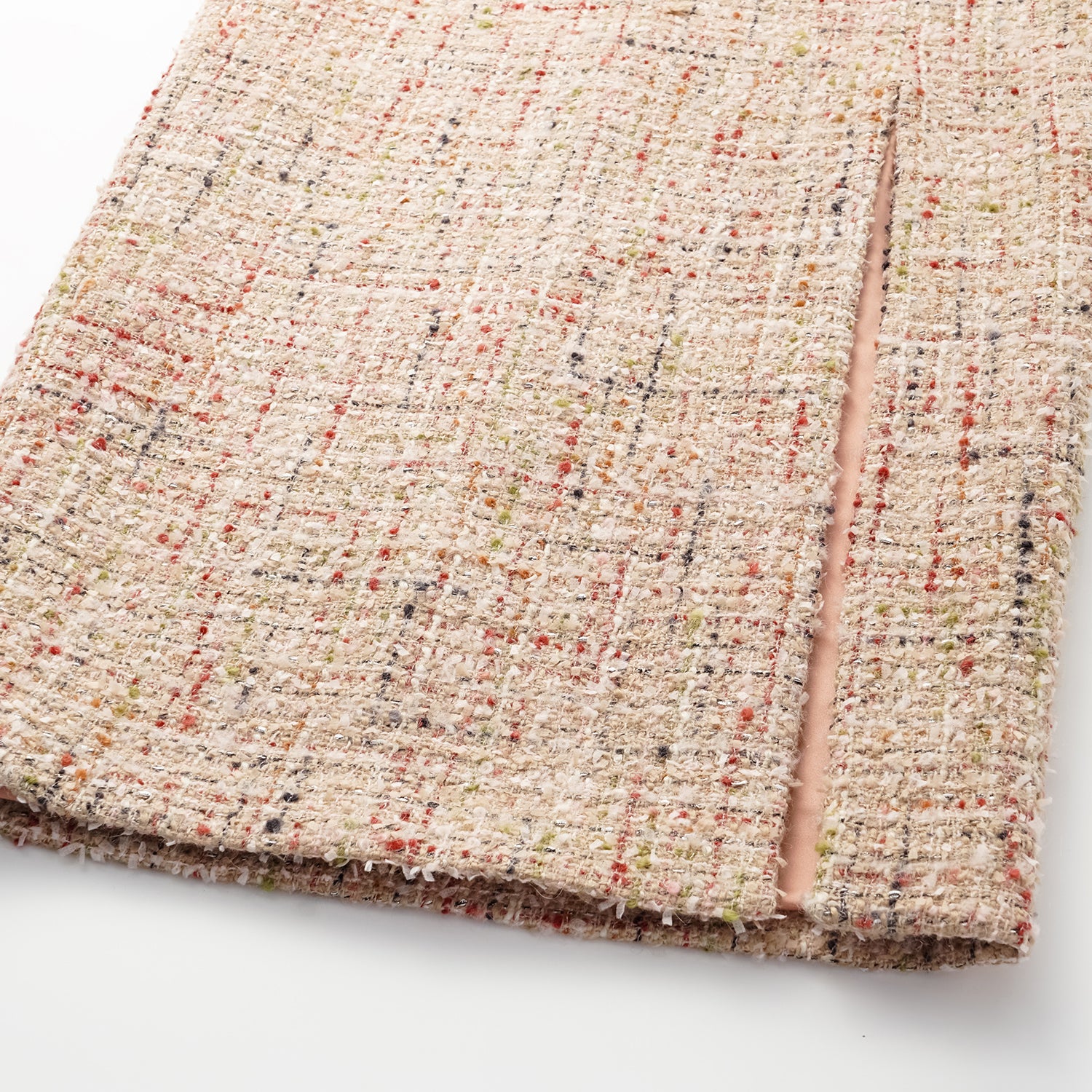 “Chelsea teatime.” Tweed pencil skirt—Berry latte 