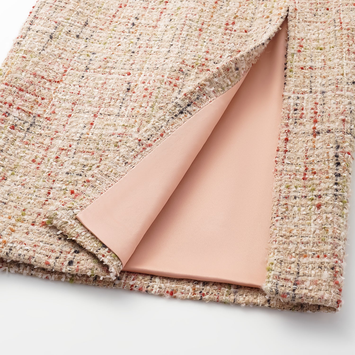 “Chelsea teatime.” Tweed pencil skirt—Berry latte 