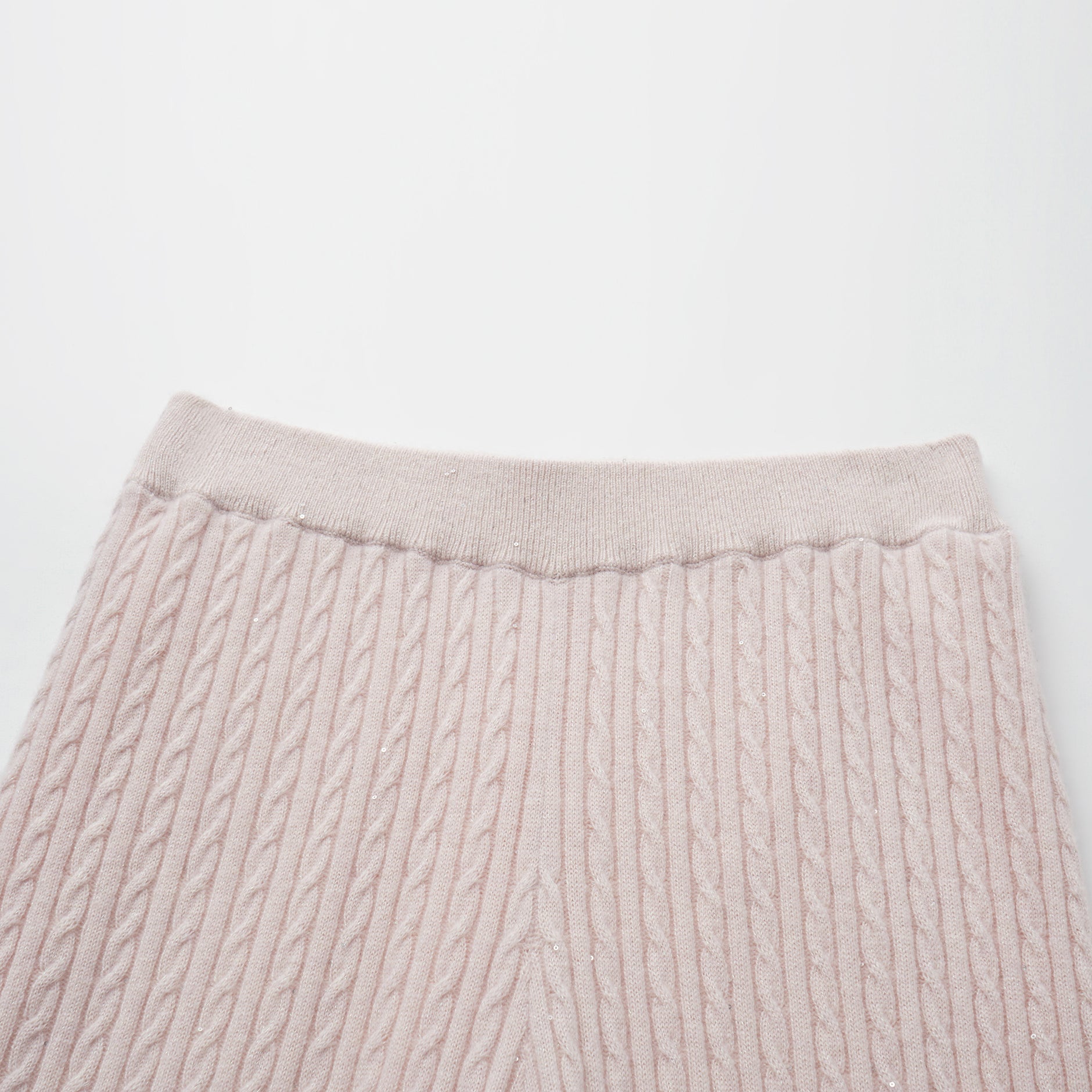 “Autumn Diary” 100% Cashmere 亮片麻花編織針織長褲—Blush Peony玫瑰晨露