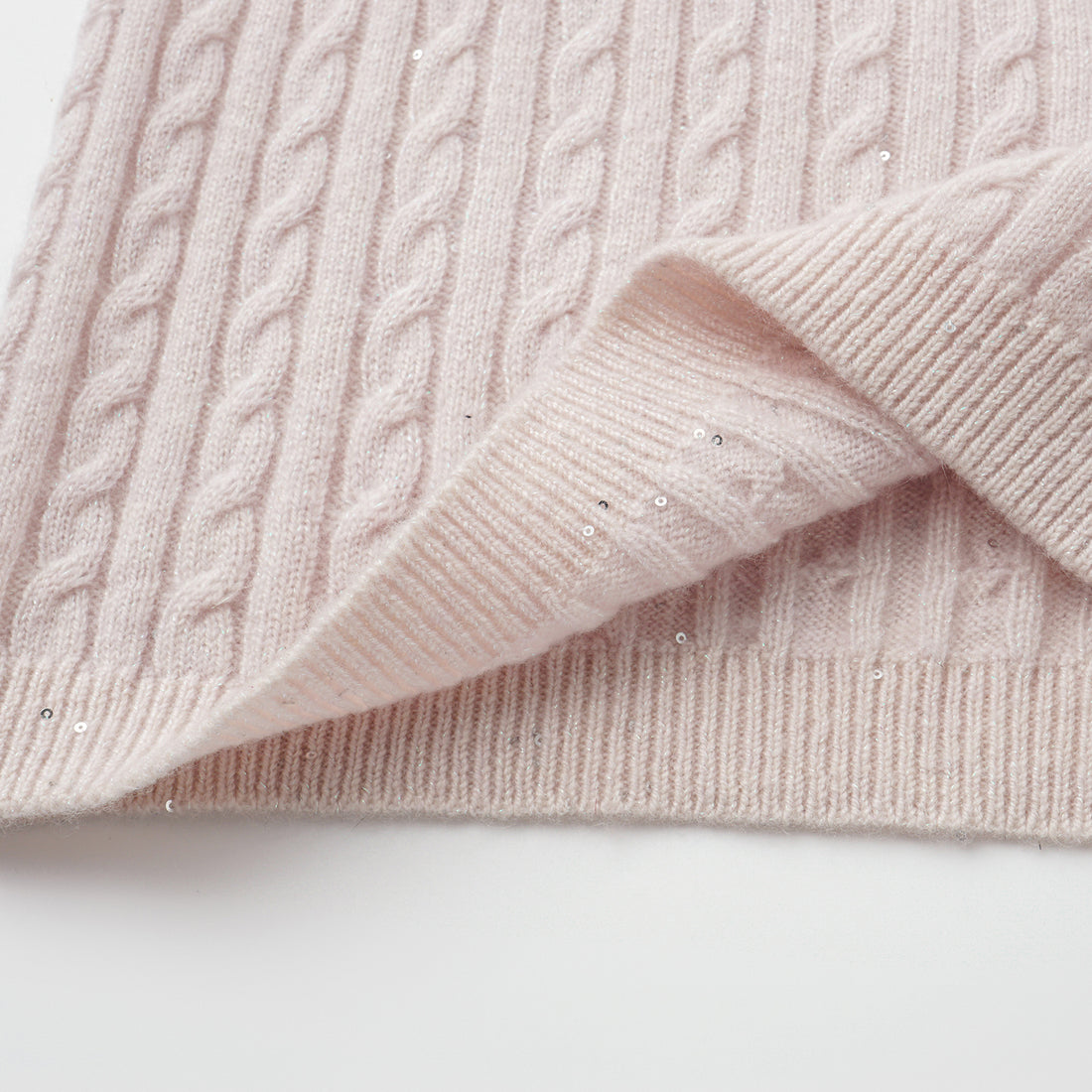 “Autumn Diary” 100% Cashmere 亮片麻花編織針織長褲—Blush Peony玫瑰晨露