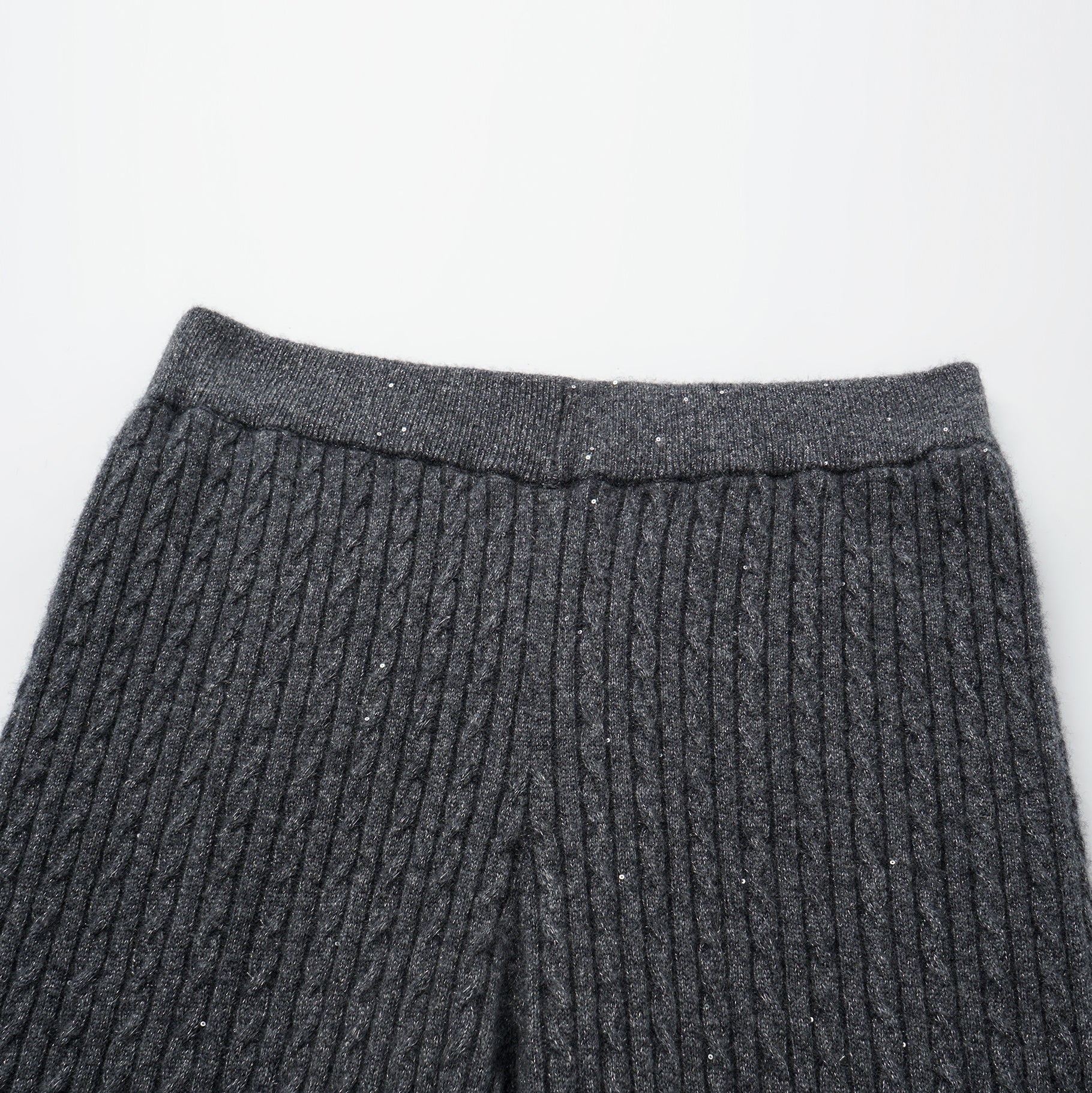 “Autumn Diary” 100% Cashmere 亮片麻花編織針織長褲—Cedar Smoke 雪松煙衫