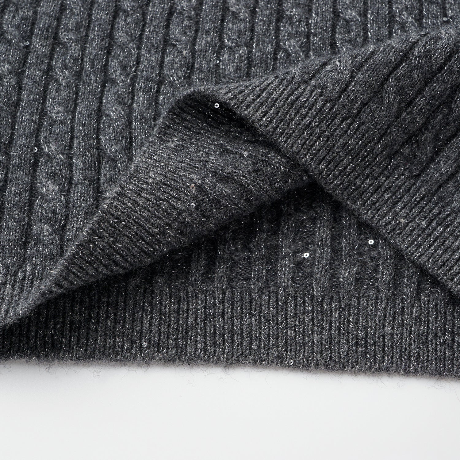 “Autumn Diary” 100% Cashmere 亮片麻花編織針織長褲—Cedar Smoke 雪松煙衫