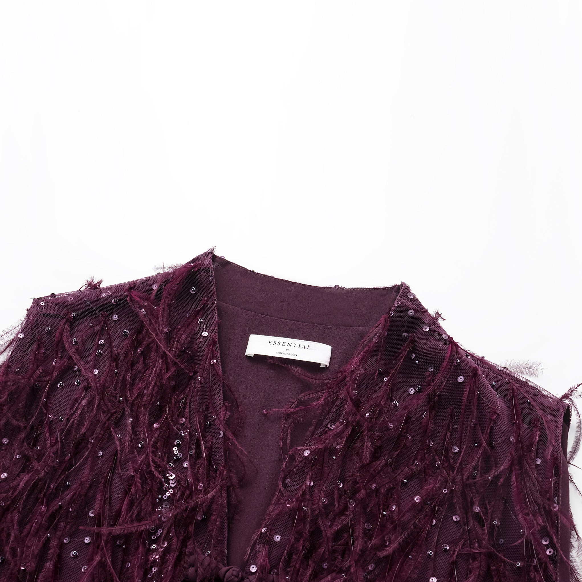 “Welcome to my party.” 珠繡羽毛工藝輕國風馬甲背心—Wine.