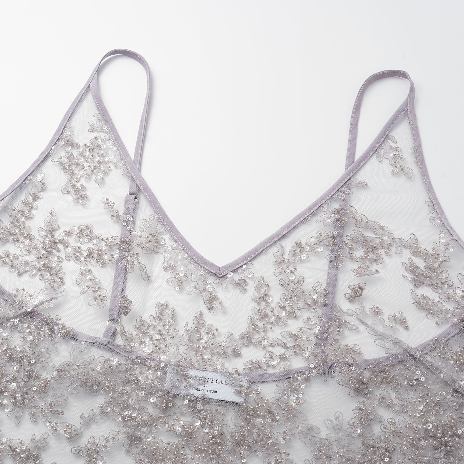 “茶宴” 奢華珠綉蕾絲輕國風細肩帶背心—Silver