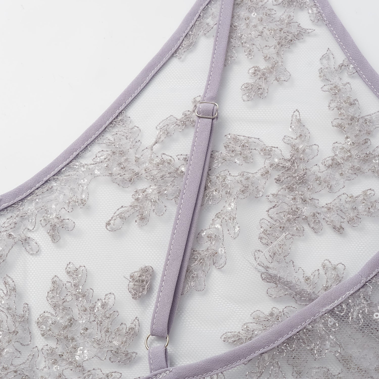 “茶宴” 奢華珠綉蕾絲輕國風細肩帶背心—Silver