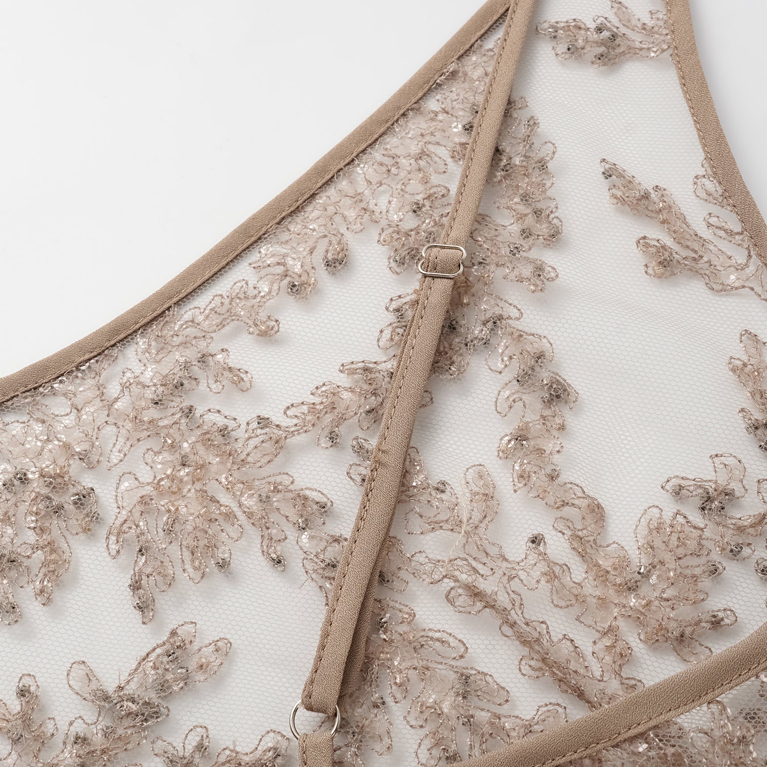 “茶宴” 奢華珠綉蕾絲輕國風細肩帶背心—Gold