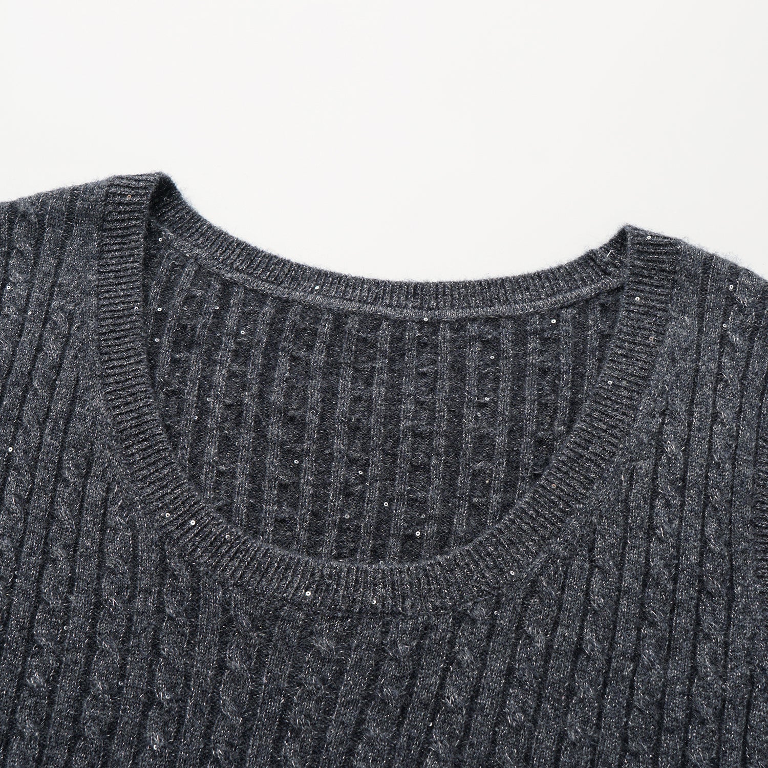 “Autumn Diary” 100% Cashmere 亮片麻花編織針織背心—Cedar Smoke雪松煙衫