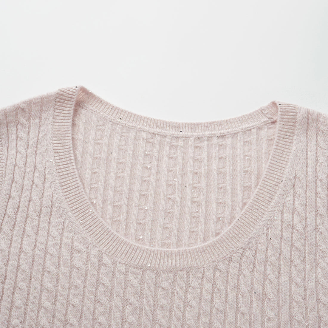 “Autumn Diary” 100% Cashmere 亮片麻花編織針織背心—Blush Peony玫瑰晨露