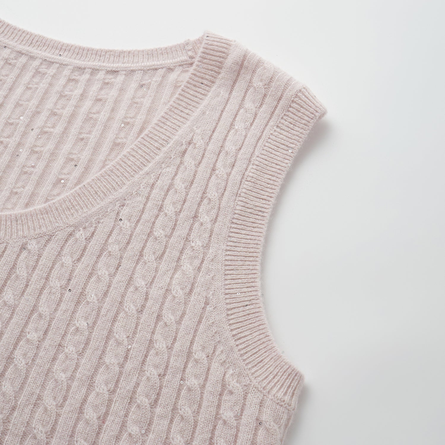 “Autumn Diary” 100% Cashmere 亮片麻花編織針織背心—Blush Peony玫瑰晨露