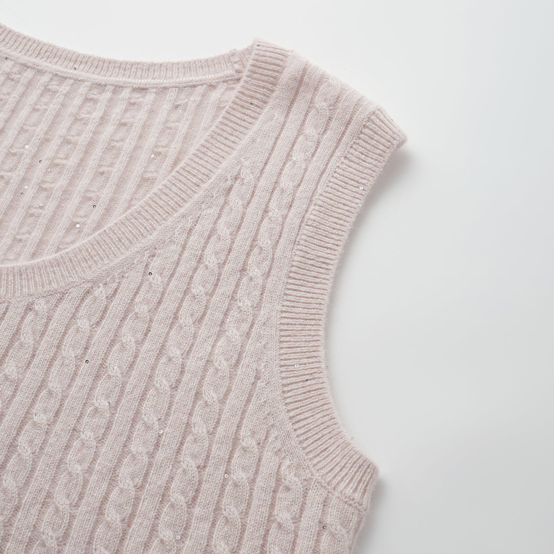 “Autumn Diary” 100% Cashmere 亮片麻花編織針織背心—Blush Peony玫瑰晨露