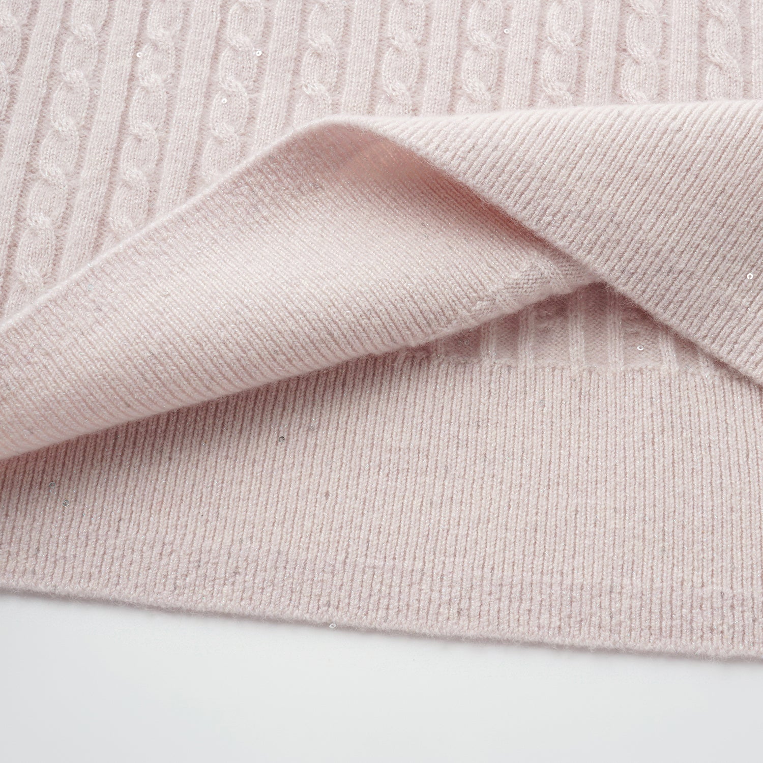 “Autumn Diary” 100% Cashmere 亮片麻花編織針織背心—Blush Peony玫瑰晨露