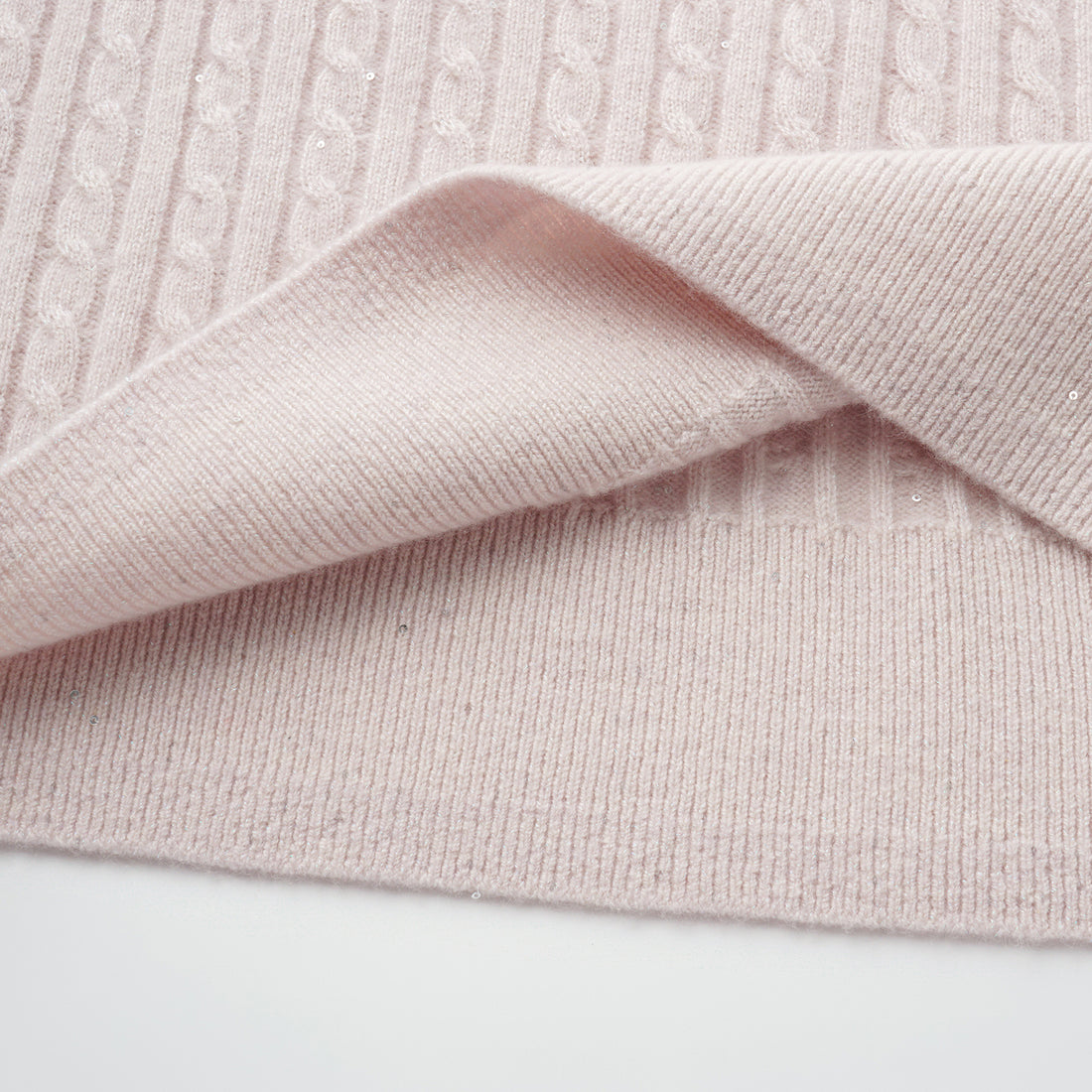 “Autumn Diary” 100% Cashmere 亮片麻花編織針織背心—Blush Peony玫瑰晨露