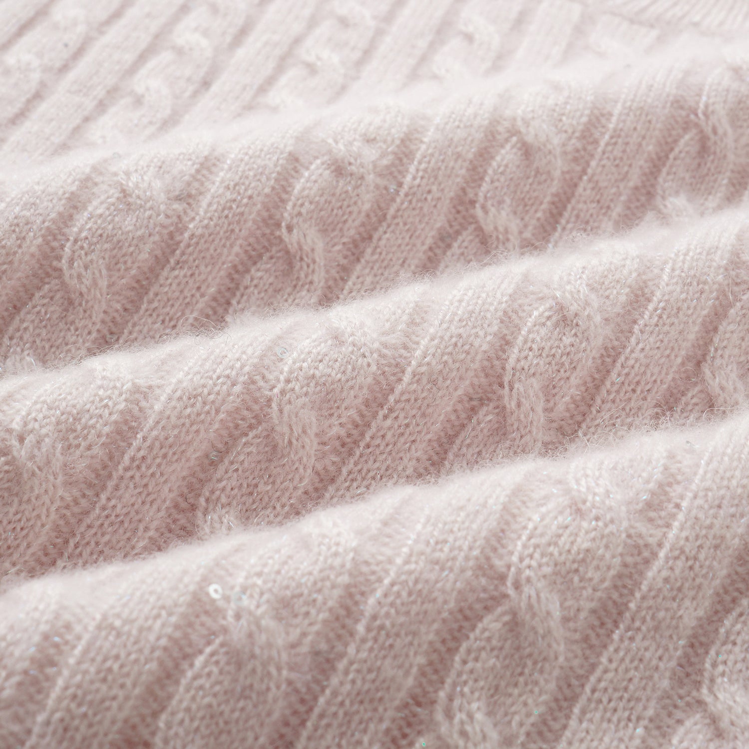 “Autumn Diary” 100% Cashmere 亮片麻花編織針織背心—Blush Peony玫瑰晨露