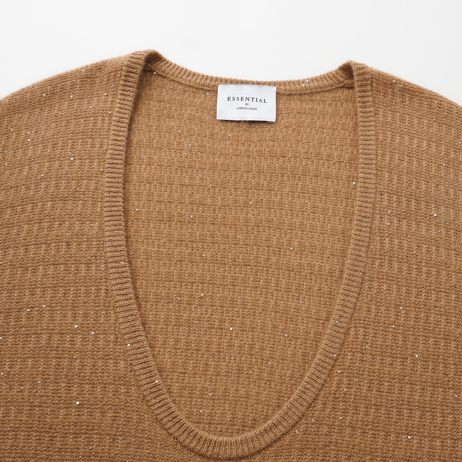 “Autumn Diary” 100% Cashmere極細絨柔星點低弧領針織上衣—Golden Acorn橡果暖陽