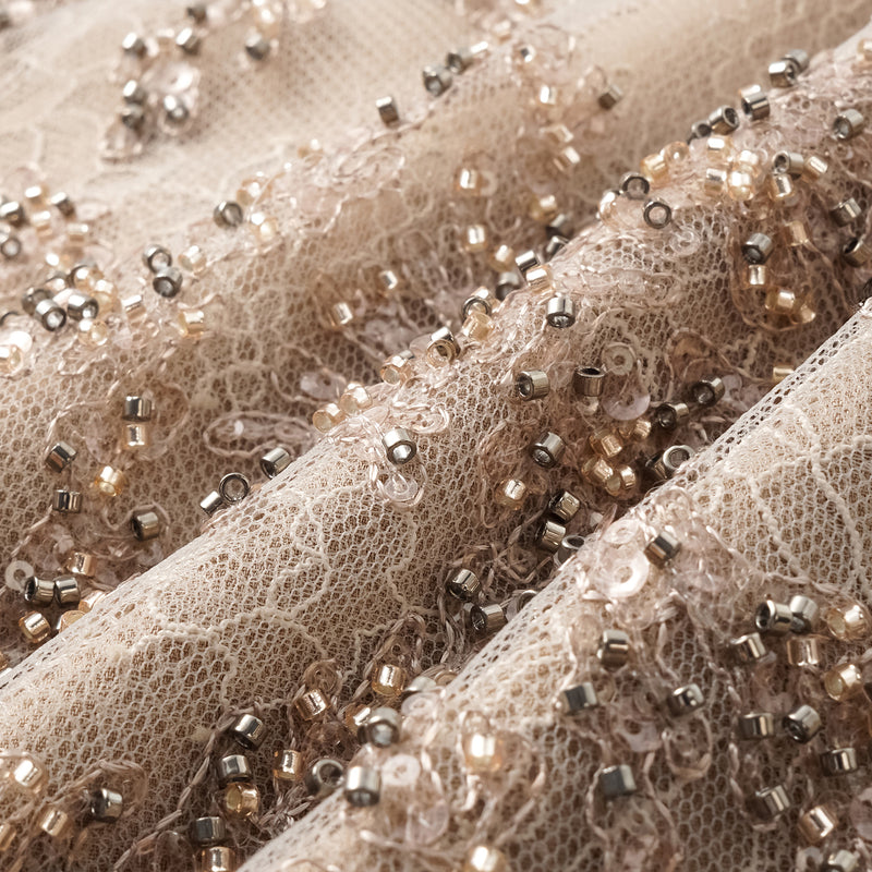 “茶宴” 奢華珠綉蕾絲輕國風闊腿長褲—Gold