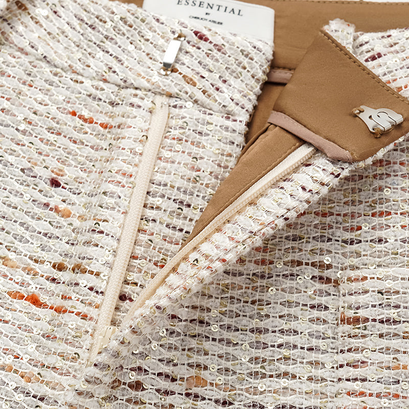 "Oxford Autumn Elegance" Tweed Wide Pants - White and Multicolor 