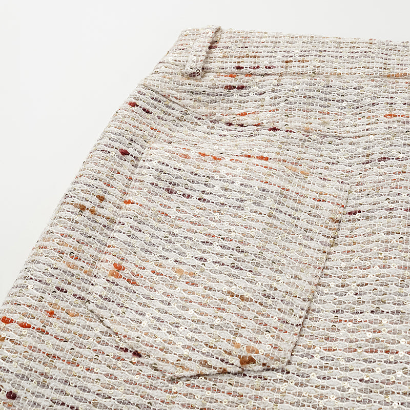"Oxford Autumn Elegance" Tweed Wide Pants - White and Multicolor 