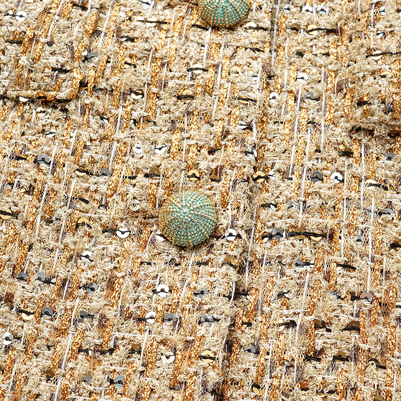 “Brunch at Ritz.” Tweed Long Vest Dress—Golden Hours 