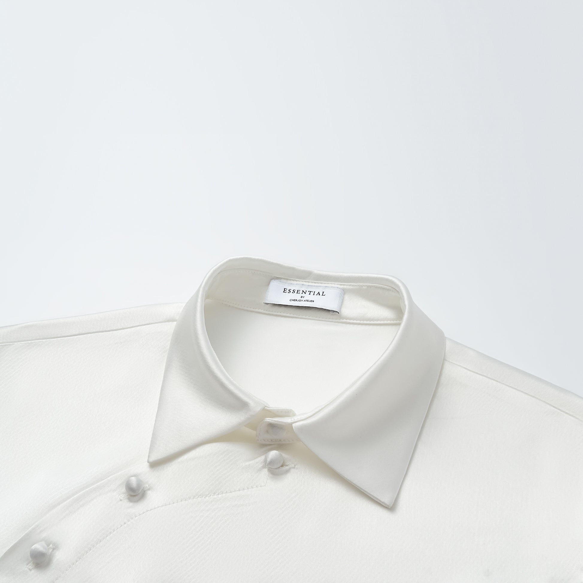 “春意” 晶鱗肌理醋酸輕中式襯衫—净白