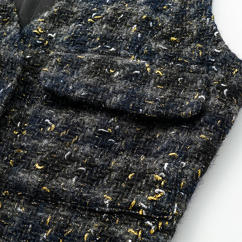 “Brunch at Ritz.” Tweed Long Vest Dress—Night Light Sparkle 