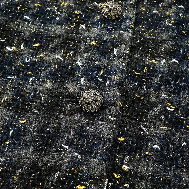 “Brunch at Ritz.” Tweed Long Vest Dress—Night Light Sparkle 