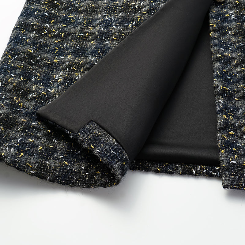 “Brunch at Ritz.” Tweed Long Vest Dress—Night Light Sparkle 