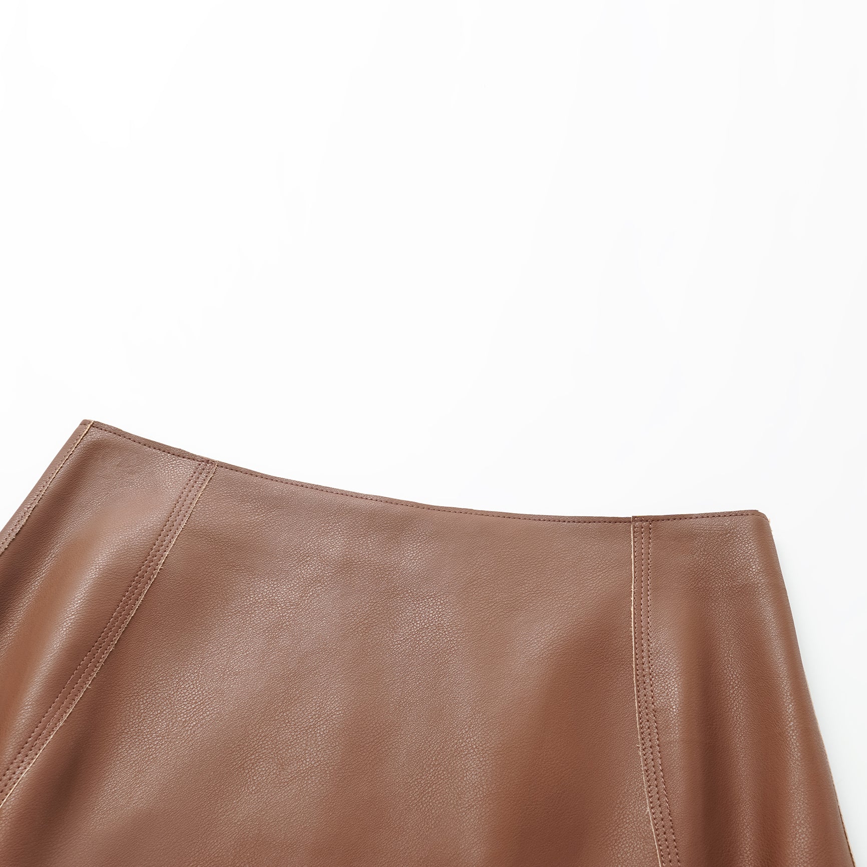 "Easy-go Chic" Vegan Leather Cut Pencil Skirt - Honey Brown 