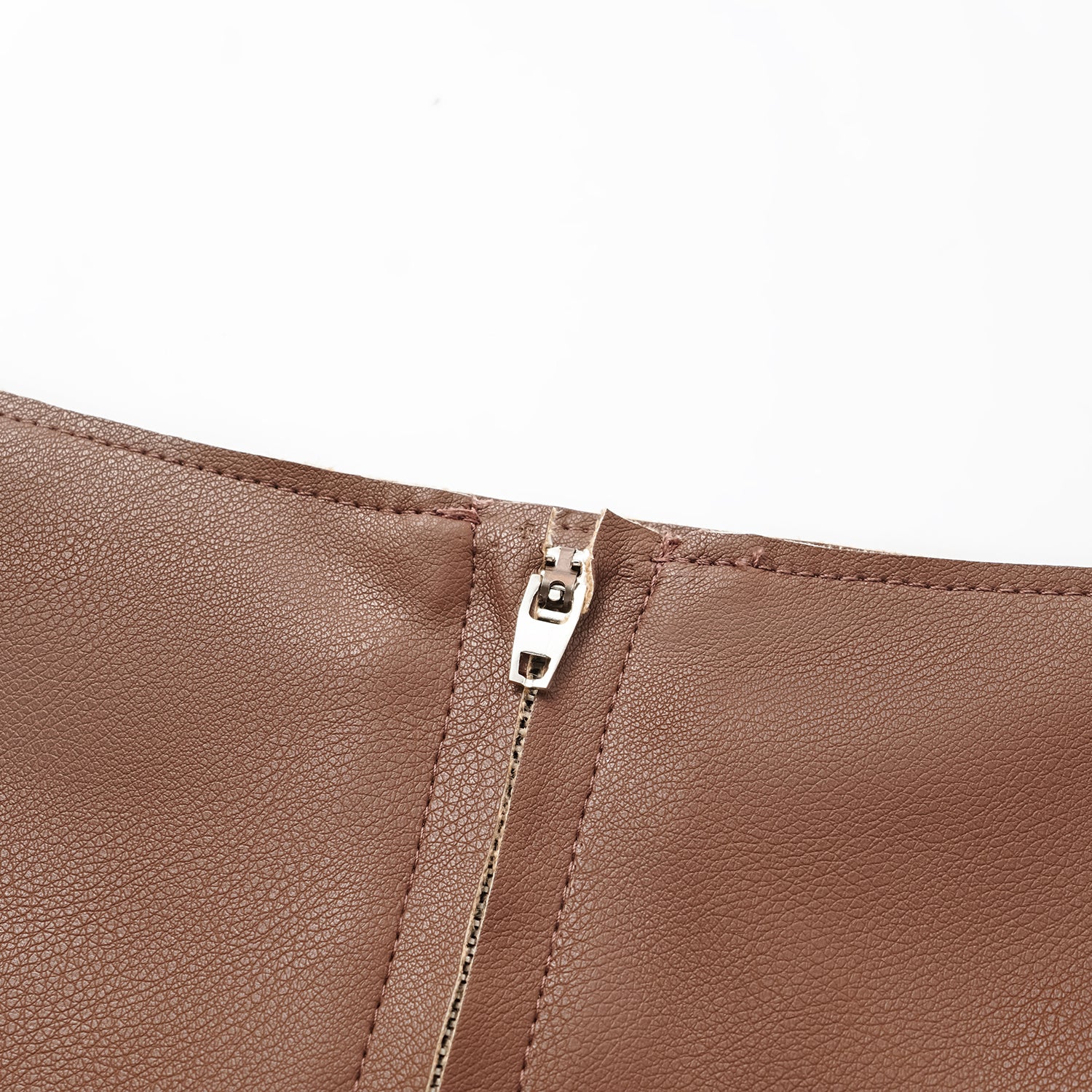 "Easy-go Chic" Vegan Leather Cut Pencil Skirt - Honey Brown 