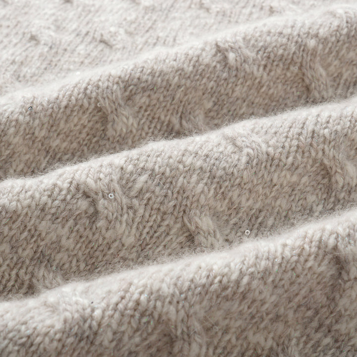 “Winter Diary” 100% Cashmere極細絨柔幾何浮織星點針織上衣—Fog Beige 霧幕杏灰